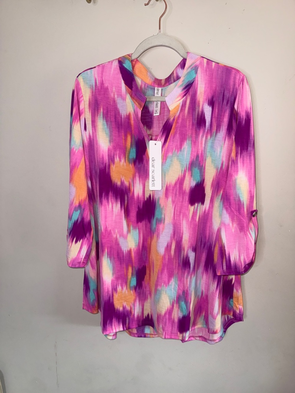 NWT - Dear Scarlet Pink Purple & Teal Abstract Print Tunic-Sizes XL, 2XL and 3XL